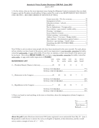Americas Voice/Latino Decisions CIR Poll - June 2013  June 6, 2013  1. On the whole, what are