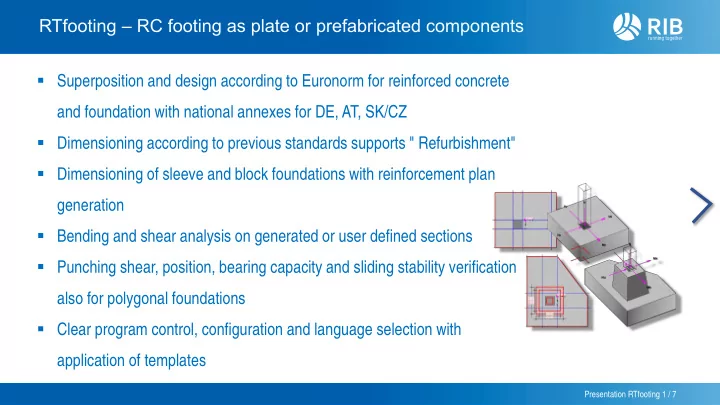 rtfooting rc footing as plate or prefabricated components