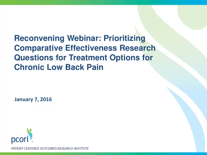 reconvening webinar prioritizing comparative