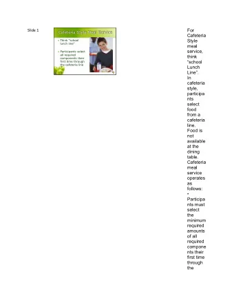 For  Slide 1  Cafeteria Style Meal Service  Cafeteria  Style  Think school  lunch line