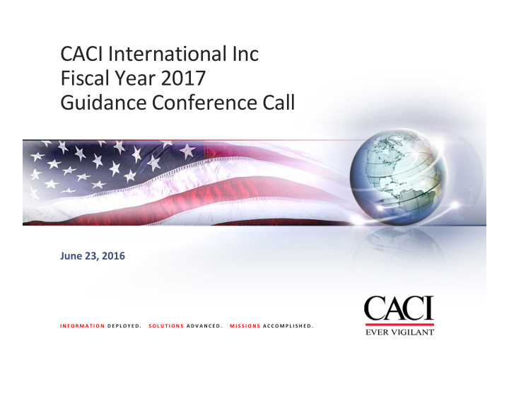 caci international inc fiscal year 2017 guidance