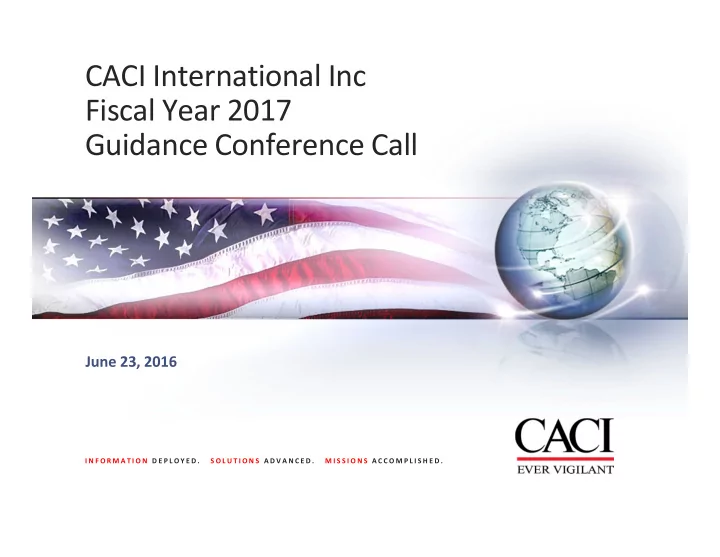 caci international inc fiscal year 2017 guidance