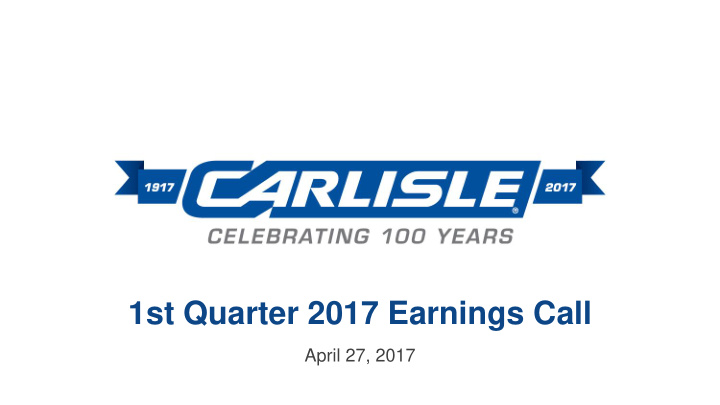 1st quarter 2017 earnings call