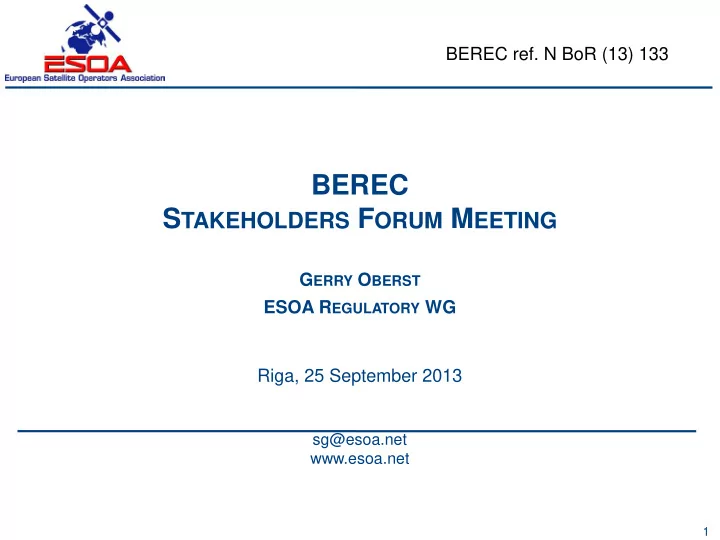berec s takeholders f orum m eeting
