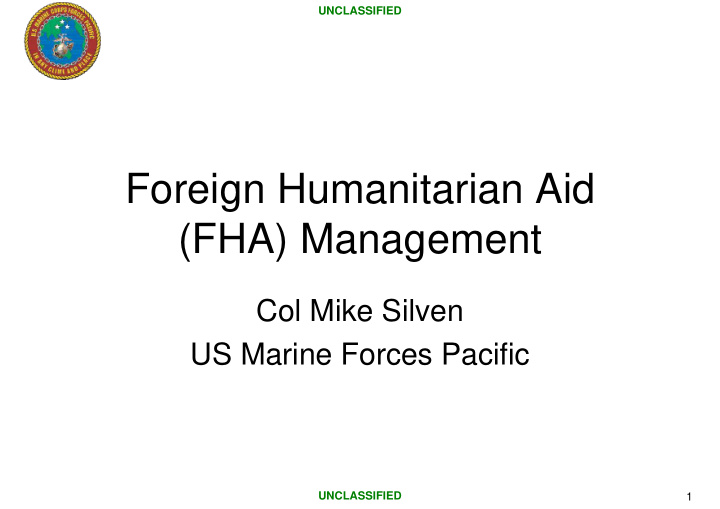 foreign humanitarian aid fha management