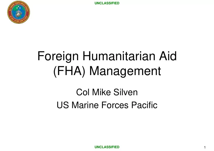 foreign humanitarian aid fha management