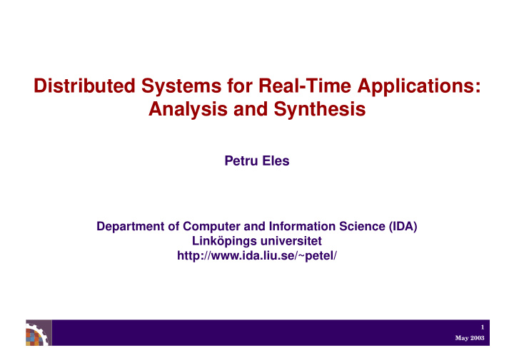 distributed systems for real time applications analysis