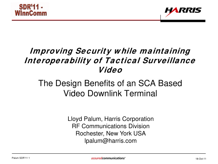 the design benefits of an sca based video downlink