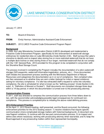 LAKE MINNETONKA CONSERVATION DISTRICT 23505 SMITHTOWN ROAD, SUITE 120  SHOREWOOD, MINNESOTA
