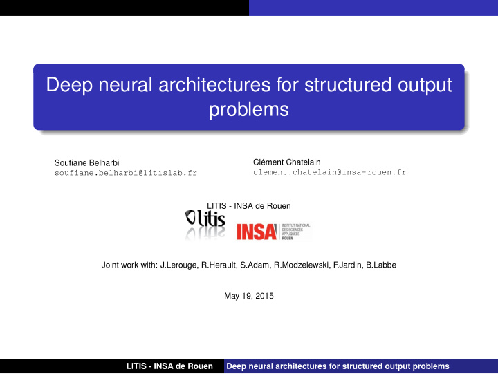 deep neural architectures for structured output problems