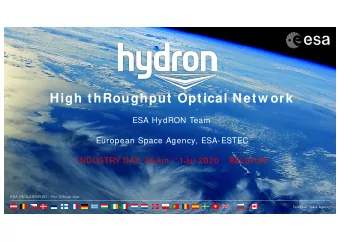 High thRoughput Optical Netw ork  ESA HydRON Team  European Space Agency, ESA-ESTEC  I NDUSTRY DAY