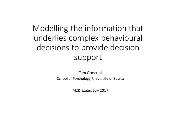 modelling the information that underlies complex