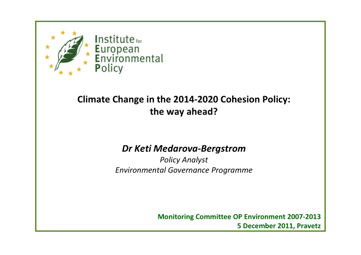 climate change in the 2014 2020 cohesion policy the way