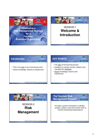 Welcome &amp;  Risk Management Strategy  for a  Introduction  Tourism  Business/Organisation