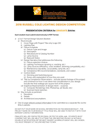 2018 RUSSELL COLE LIGHTING DESIGN COMPETITION  PRESENTATION CRITERIA for GRADUATE Entries  Each