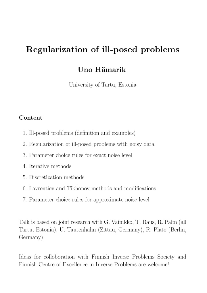 regularization of ill posed problems