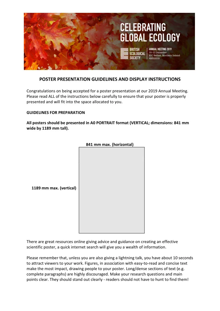 poster presentation guidelines and display instructions