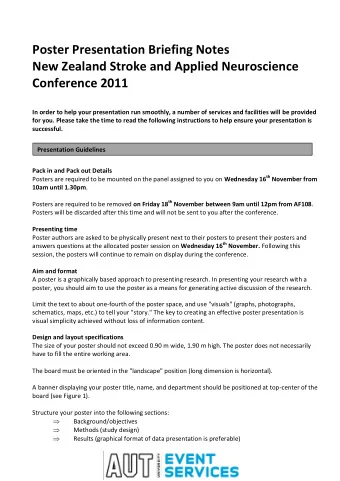 Poster Presentation Briefing Notes  New Zealand Stroke and Applied Neuroscience  Conference 2011
