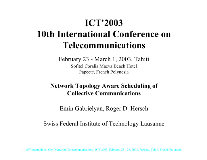 ict 2003 10th international conference on