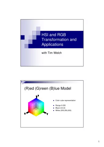 HSI and RGB  Transformation and  Applications  with Tim Welch  (R)ed (G)reen (B)lue Model  Color