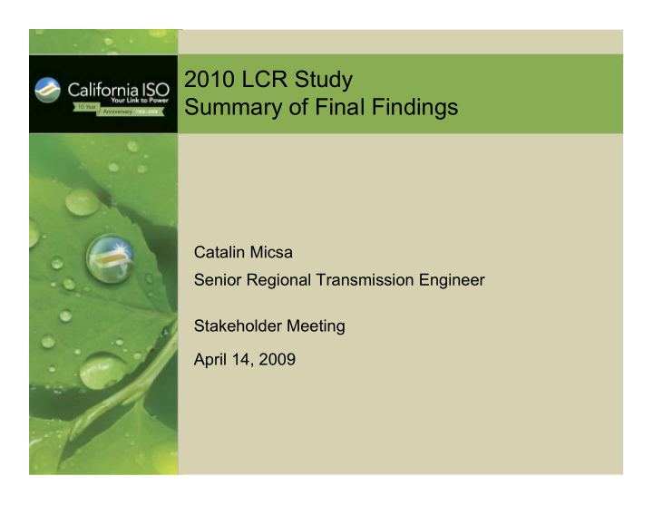 2010 lcr study summary of final findings