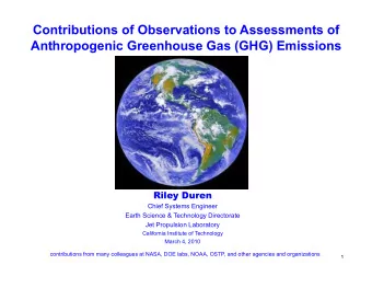 Contributions of Observations to Assessments of  Anthropogenic Greenhouse Gas (GHG) Emissions