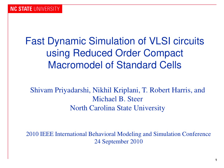 fast dynamic simulation of vlsi circuits using reduced