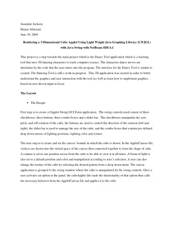 Jasamine Jackson  Hanan Alnizami  June 10, 2008  Rendering a 3-Dimensional Cube Applet Using Light