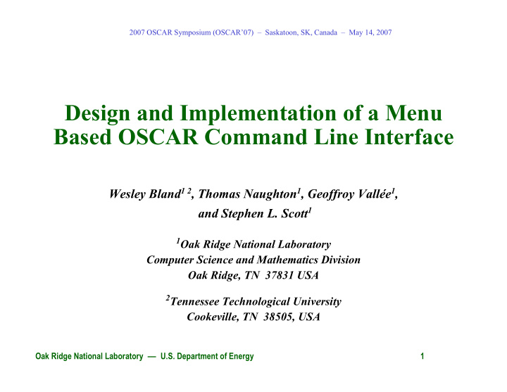 design and implementation of a menu based oscar command