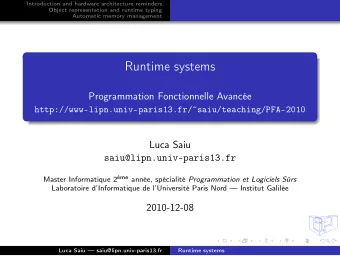 Runtime systems  Programmation Fonctionnelle Avance