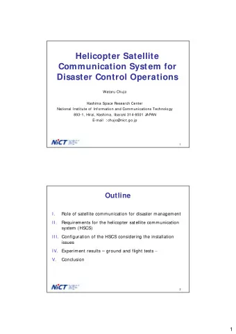 Helicopter Satellite  Communication System for  Disaster Control Operations  Wataru Chujo  Kashima