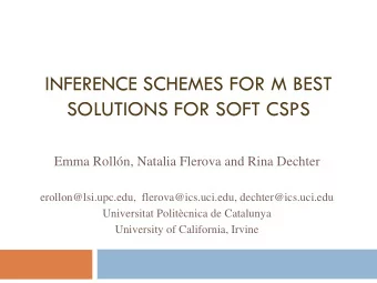INFERENCE SCHEMES FOR M BEST  SOLUTIONS FOR SOFT CSPS  Emma Rolln, Natalia Flerova and Rina