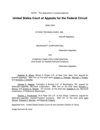 United States Court of Appeals for the Federal Circuit  2006-1604  E-PASS TECHNOLOGIES, INC.,