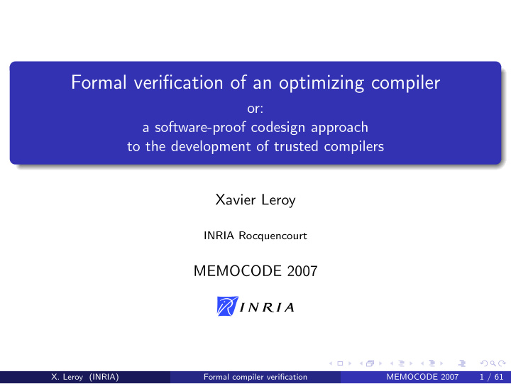 formal verification of an optimizing compiler