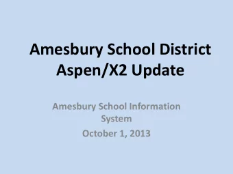 Amesbury School District  Aspen/X2 Update  Amesbury School Information  System  October 1, 2013