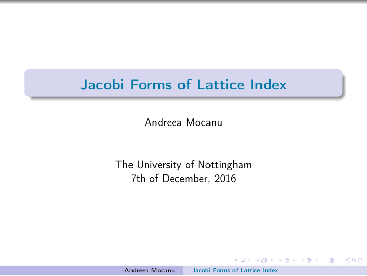 jacobi forms of lattice index