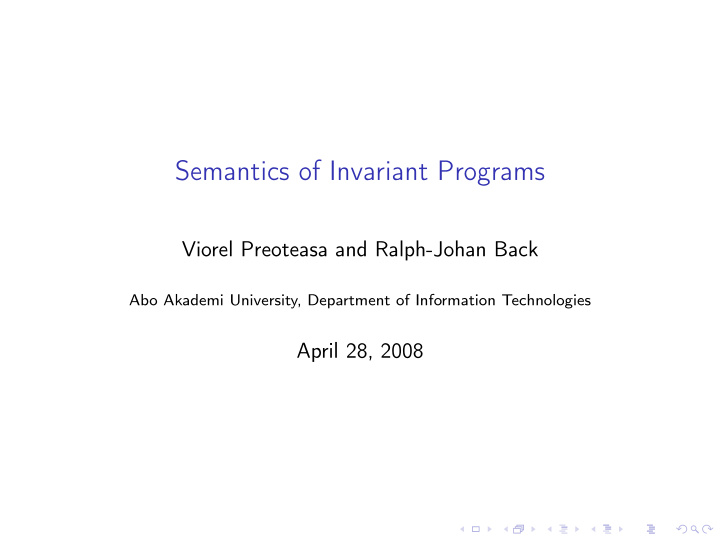 semantics of invariant programs