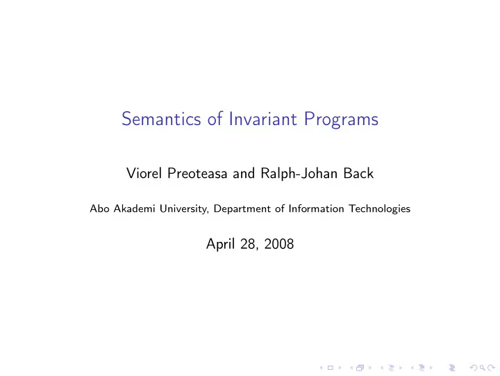 semantics of invariant programs
