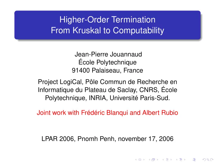 higher order termination from kruskal to computability