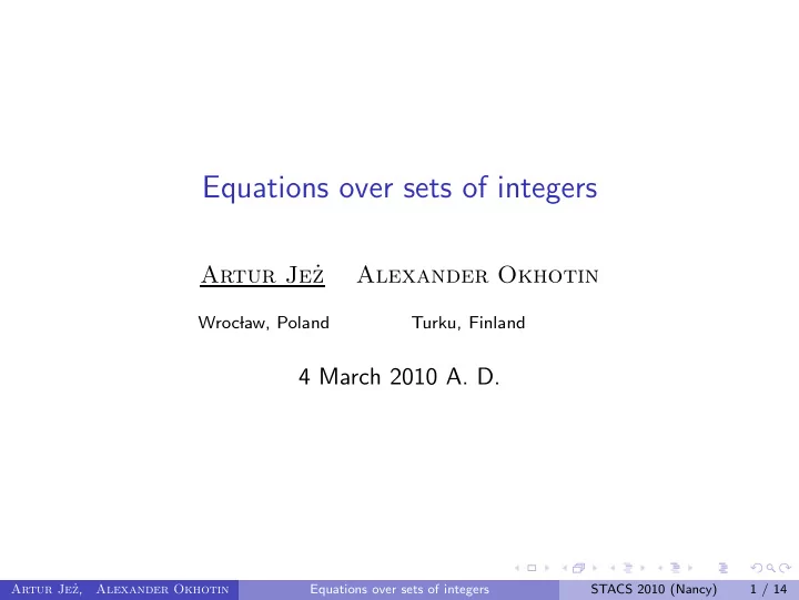 equations over sets of integers