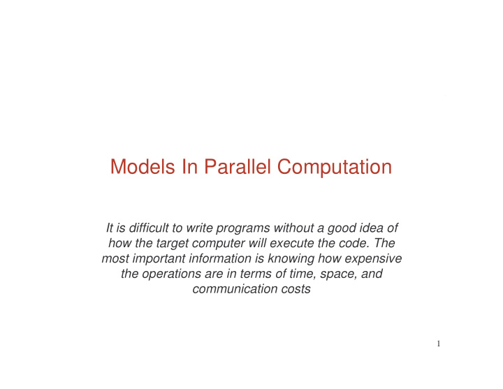 models in parallel computation