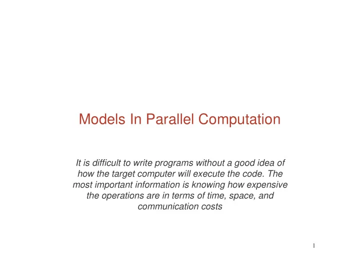 models in parallel computation