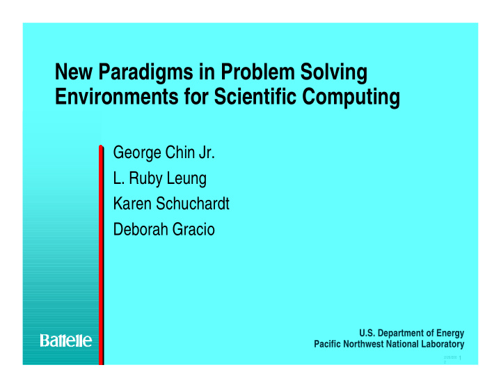 new paradigms in problem solving environments for