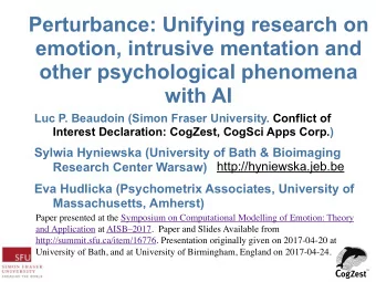 Perturbance: Unifying research on  emotion, intrusive mentation and  other psychological phenomena