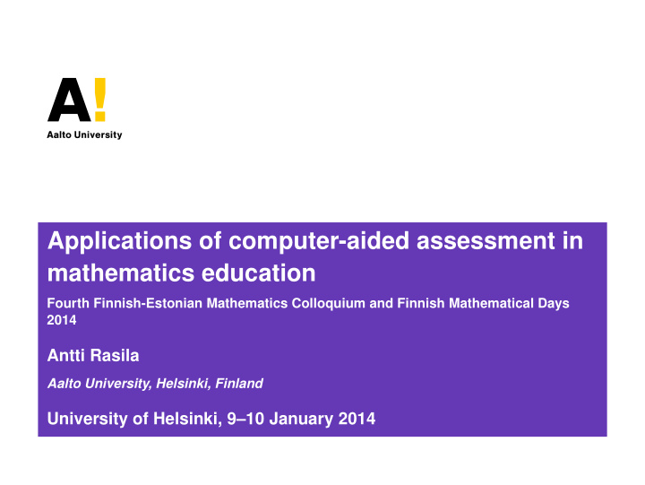applications of computer aided assessment in mathematics