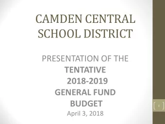 CAMDEN CENTRAL  SCHOOL DISTRICT  PRESENTATION OF THE  TENTATIVE  2018-2019  GENERAL FUND  BUDGET  1