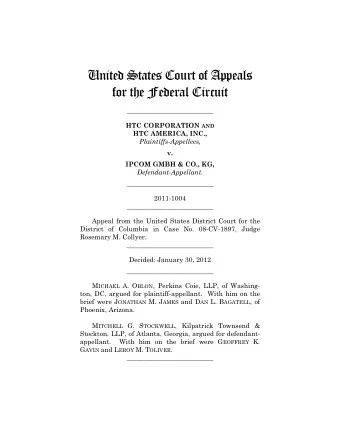 United States Court of Appeals  for the Federal Circuit  __________________________ HTC CORPORATION