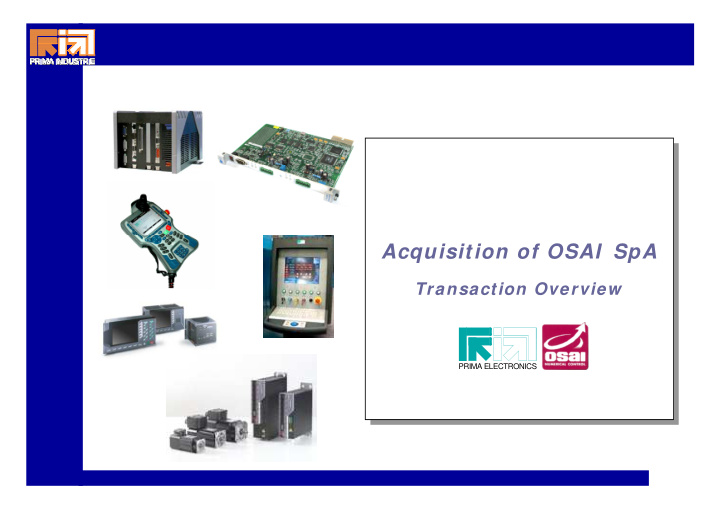 acquisition of osai spa