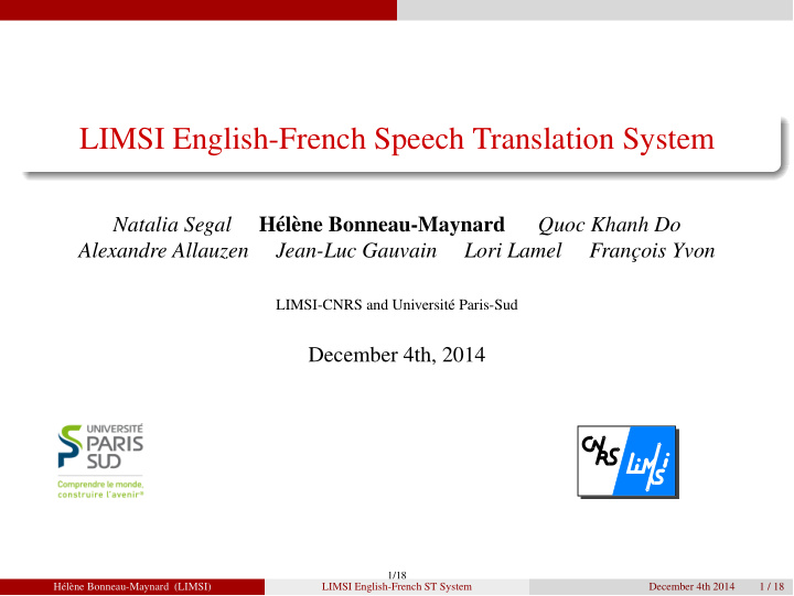 limsi english french speech translation system