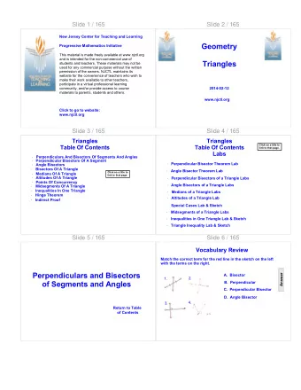 Perpendiculars and Bisectors  Answer  A.  Bisector 2.  1.  of Segments and Angles  B.